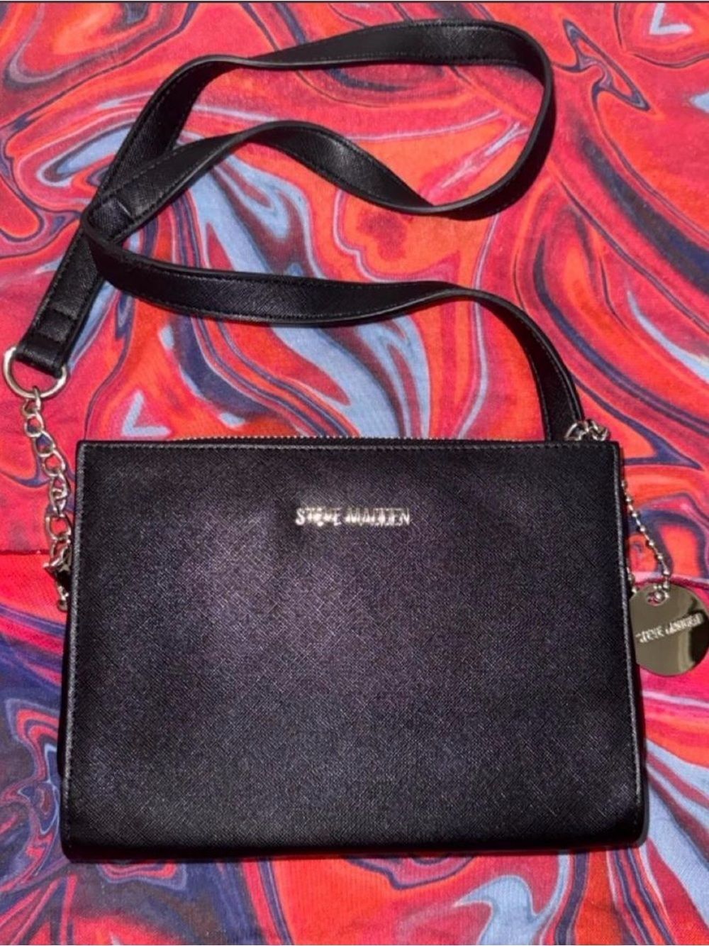 Steve Madden Black Saffiano Organizer Crossbody Wallet Purse